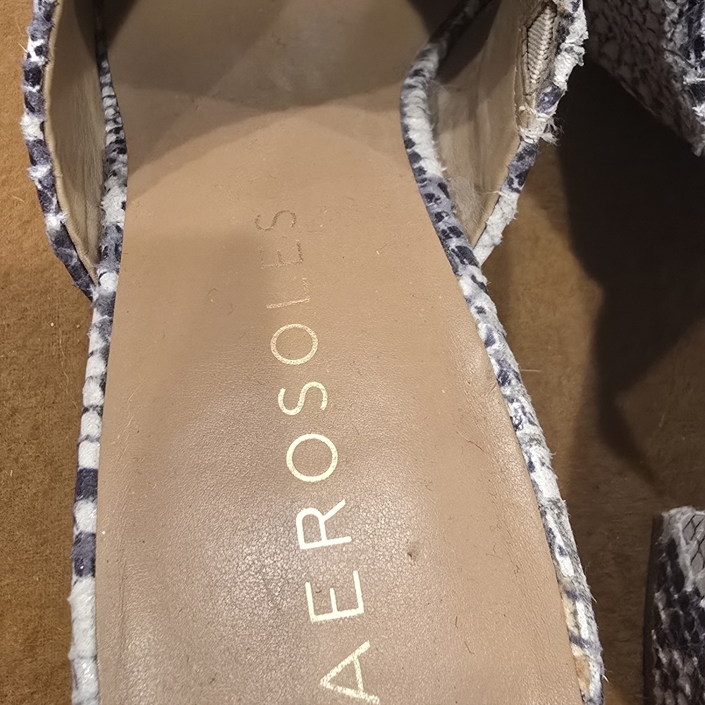 Aerosoles Erie Block Heel Slide Sandal Snakeskin Texture Black and Tan - Picture 8 of 11